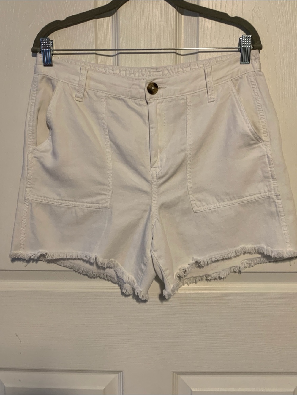 aerie White Frayed Hem Denim-Look Shorts
